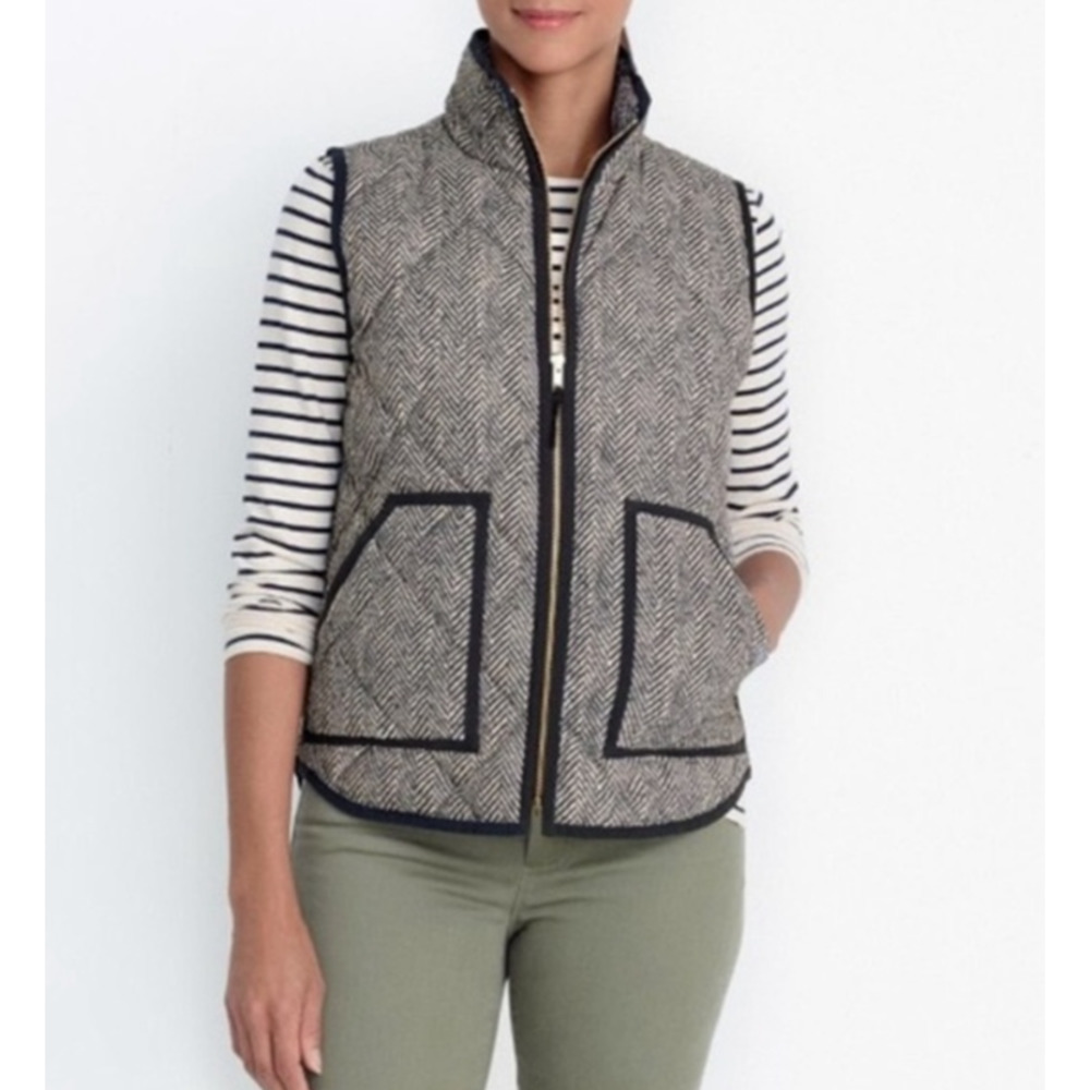 J.Crew Excursion Black Herringbone Down Puffer Vest Size Large